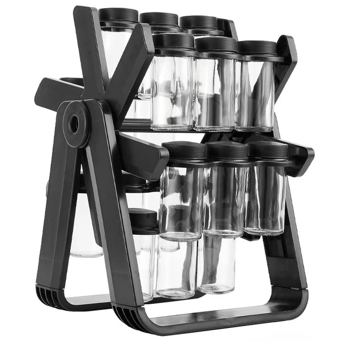 Set de 18 Especieros con Base Giratoria Vertical 360°, Frascos de Vidrio de 100ml c/u